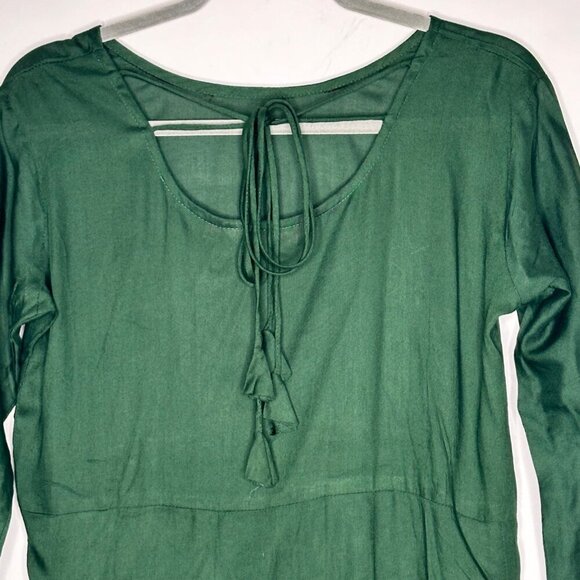 GoSriki Green Boho Maxi Dress With Tassel Tie Neck & Embroidered Hem - Size L - Picture 5 of 12
